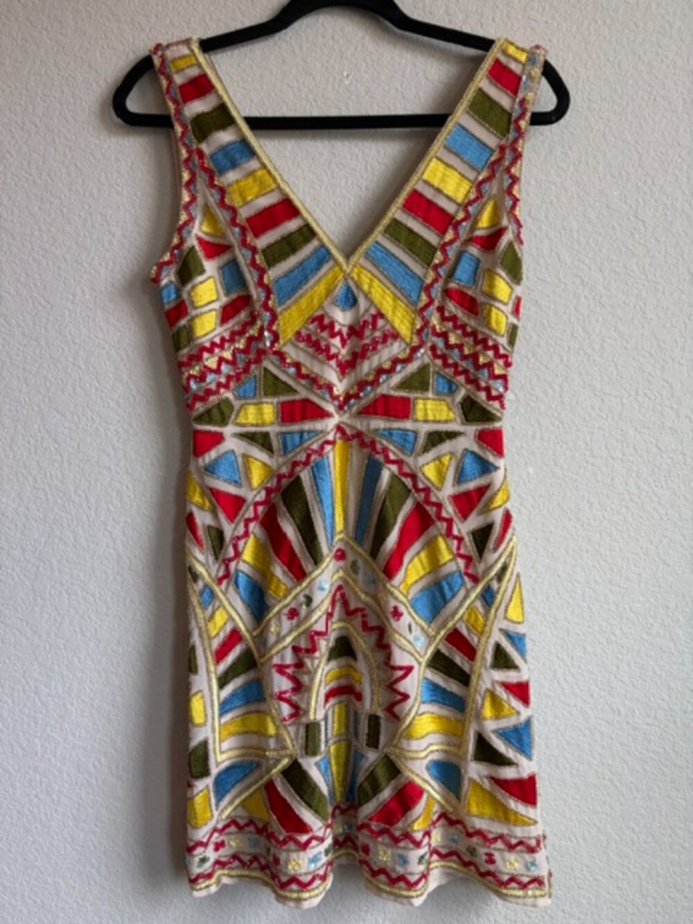 NWT Gianni Bini Arianna Geometric Beaded Mini Dress Multicolor Size 2 Art Deco - Picture 2 of 10